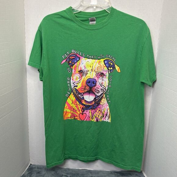 Beware of Pit Bulls T-shirt Dean Russo Art Colorful Cute Dog Men's Tee - Picture 1 of 5